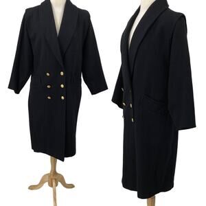 Vintage Mariel Wool Peaoat Double Breasted Gold Button Down Black Womens 10